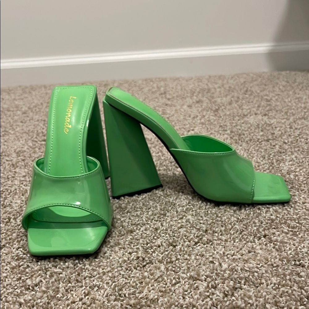 Miss Lola Green Block Heel Mules